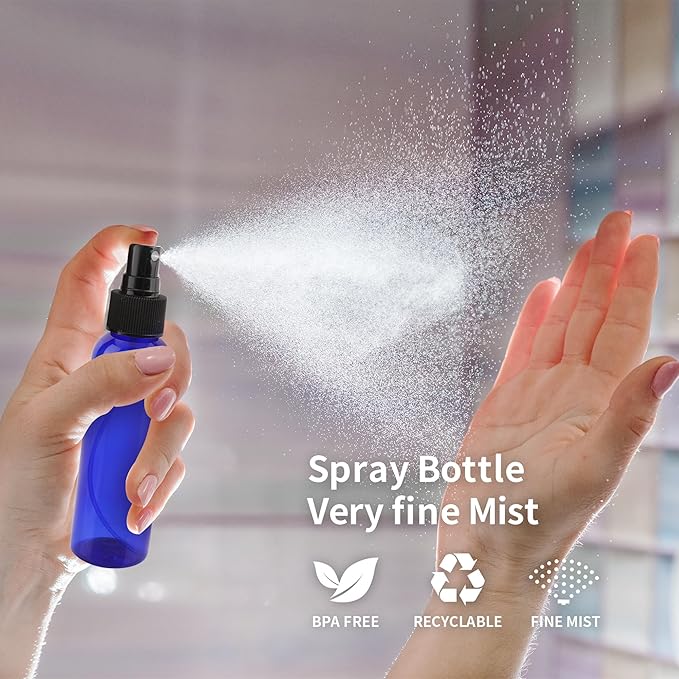36 Pack Blue Small Spray Bottles 4 oz/120 ml Plastic Spray Bottles, Fine Mist Empty Small Travel Spray Bottle, Refillable Mini Sprayer Empty Bottle Bulk with 10 Funnels and 10 Labels