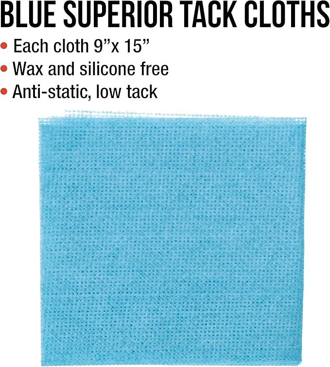 TCP Global Pure Blue Low Tack Superior Tack Cloth, 12-Pack, Automotive & Woodworking, Dust/Stain/Paint Rags, Tac Cloth for Autobody