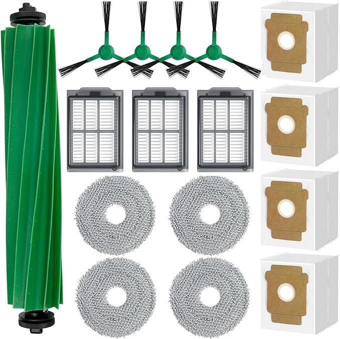 16 PCS Replacement Accessories Parts for iRobot Roomba Plus 405/505/ 507 Combo Robot Vacuum Cleaner, Vacuum Parts with 1 Main Brush, 3 HEPA Filter, 4 Side Brushes, 4 Dust Bag, 4 Mop Cloths