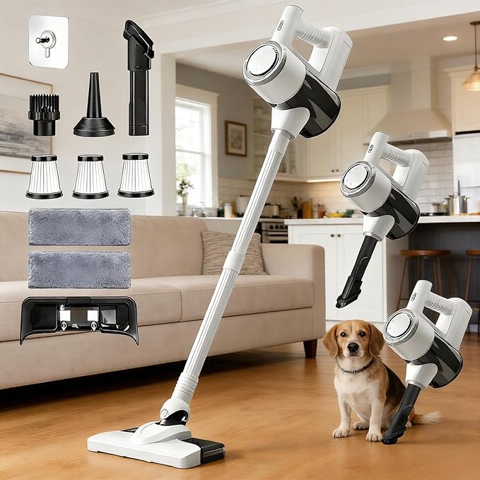 POMBEU Cordless Vacuum Cleaners for Home, Hardwood Floors Vacuum Mop All in One, Lightweight Stick Wireless Cleaner, Detachable Water Tank and Mop. Ideal for Hard Floor & Pet Hair, Mop & Vacuum Combo