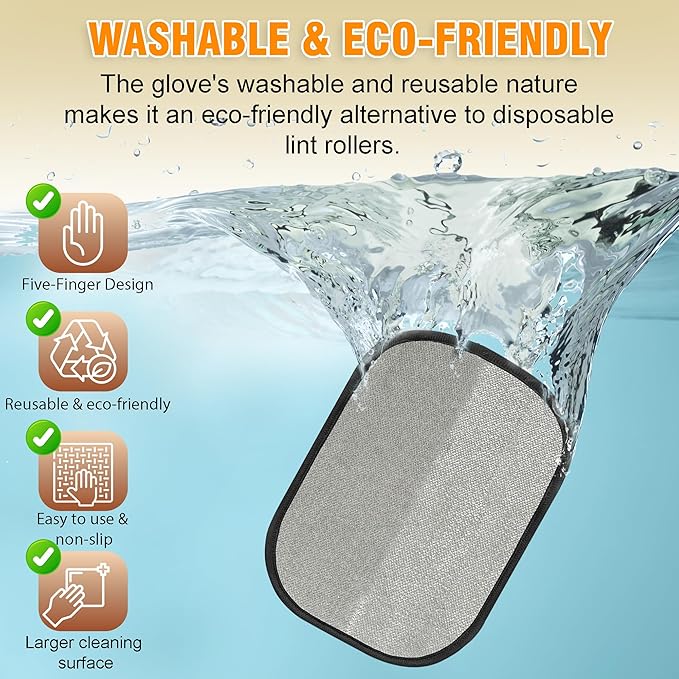 ZENELANEP Pet Hair Removal Glove for Cats & Dogs, Upgraded Five-Finger Electrostatic Pet Hair Remover Glove, Reusable Tool for Couch, Carpet, Laundry & Car Seat