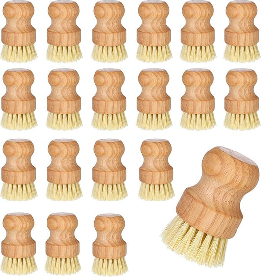 20 Packs Bamboo Dish Scrub Brush Wooden Dish Scrubber Set Eco-Friendly Natural Sisal Bristles Dishes Brush for Kitchen Cleaning Pots, Pans, Bottles, Sink, Vegetables