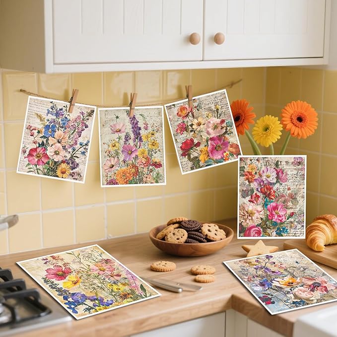 Vintage Flower Swedish Dishcloths for Kitchen - 6PCS Floral Swedish Cloths for Washing Dishes Reusable, Wildflower Washable Kitchen Towels, Reusable Sponge Cloths for Home Party Housewarming