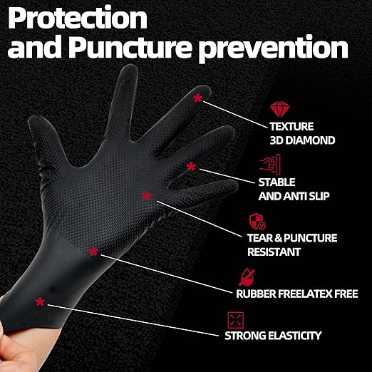 Jointown Basic Heavy Duty Nitrile Gloves, Mechanic Gloves 8 Mil Nitrile Disposable, with Raised Diamond Texture, Case of 1000, Black, XLarge