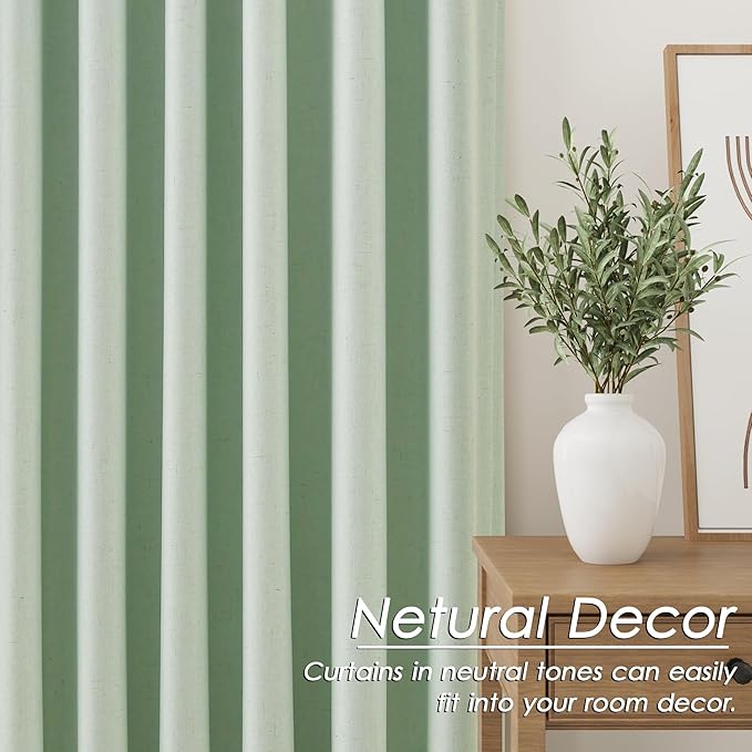 Black Out Aqua Green Window Curtains 108 Inches Long Loop Pocket Rod Pocket Cooling Noise Reducing Thermal Insulated 100% Blackout 2 Panels Set for Bedroom Neutral Rustic Curtains Drapes 52x108