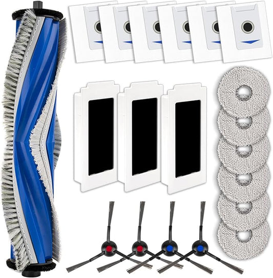 (20 Pack) M12 Pro+ Replacement Parts Compatible with ECOVACS DEEBOT T30 Omni/ T30 Pro Omni/Yeedi M12 Pro+ Robot Vacuum, 1 Roller Brush, 4 Side Brushes, 3 HEPA Filters, 6 Dust Bags, 6 Mop Pads