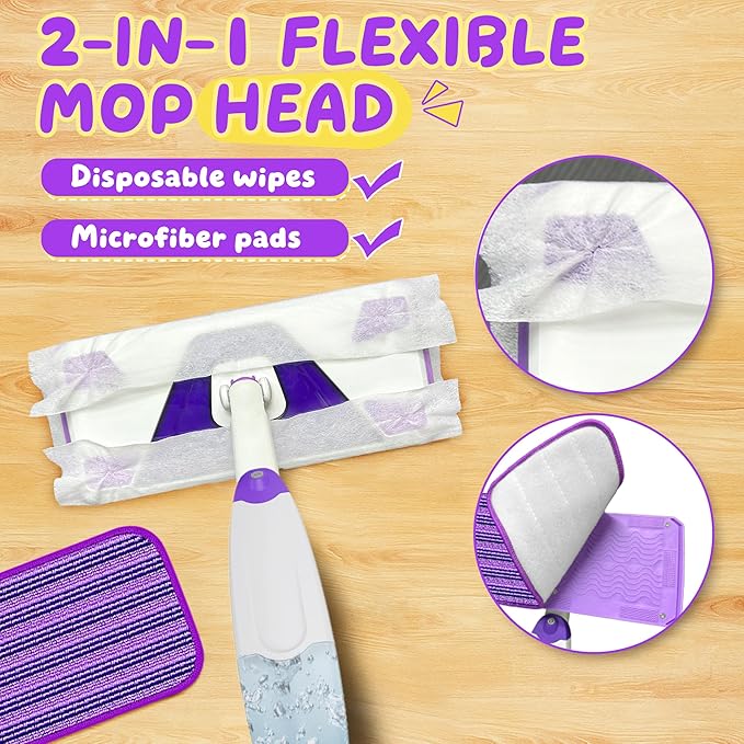 ILAVCLEAN 2 Set Toy Mop for Kids - Toddler Real Spray Flat Floor Mop Montessori Cleaning Toy Set, Educational and Fun Gifts for Boys and Girls Ages 4+