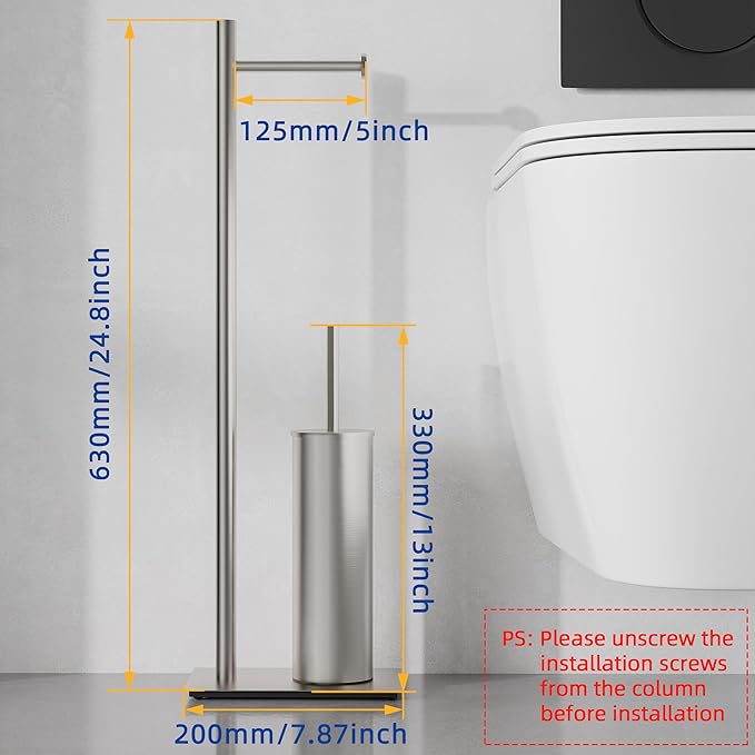 RUACQ Toilet Paper Holder Stand with Toilet Brush and Holder Set, 304 Stainless Steel Bathroom Toilet Tissue Paper Roll Holder Free Standing, Weighted Base, Heavy Duty (Brushed Nickel)