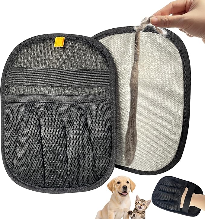 FeiFanYiGou Reusable Pet Hair Remover Glove for Couch & Bedding - 5-Finger Versatile Fabric - Safe Fur Remover Mitt, Black - Professional Cat & Dog Hair Scraper for Carpeted Stairs, Clothes,Car Seats