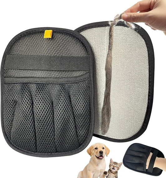 FeiFanYiGou Reusable Pet Hair Remover Glove for Couch & Bedding - 5-Finger Versatile Fabric - Safe Fur Remover Mitt, Black - Professional Cat & Dog Hair Scraper for Carpeted Stairs, Clothes,Car Seats