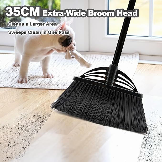 Xifando Four-Section Rod Long-Handled Broom,Heavy-Duty Broom, Angle Broom for Outdoor/Indoor（Black）