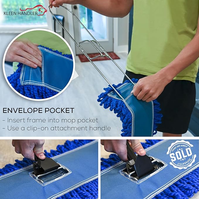 Kleen Handler 48 inch Microfiber Dust Mop | Extra Large Washable Commercial Mop Head Replacement, Pack of 3