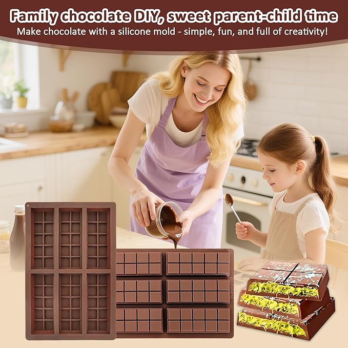 2 Pack Deep Silicone Chocolate Bar Molds - Non-Stick Candy Bar mold, Reusable Chocolate Molds for Dubai Pistachio Chocolate, Protein & Energy Bars, DIY Gifts and Homemade Snacks, Wax Melts