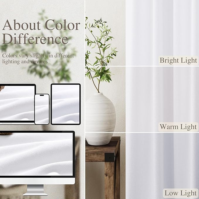 Full Blackout Linen White Curtains, 92 Inches Long for Living Room Patio Sliding Door Back Tab 100% Black Out Bedroom Curtains Pure White Elegant Modern Cosatal Window Curtain Panels Set of 2