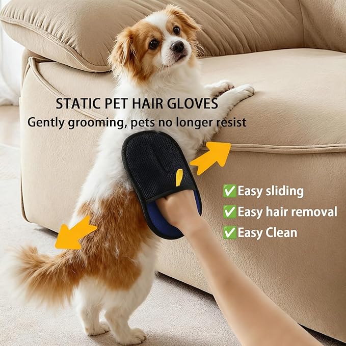 Yehenarn Pet Hair Remover Glove, 3PCS Cat Dog Hair Remover, Magic Electrostatic Pet Hair Brush Glove, Reusable Pet Hair Removal Tool for Furniture, Clothes, Couch, Bed, Carpet, Car Seat