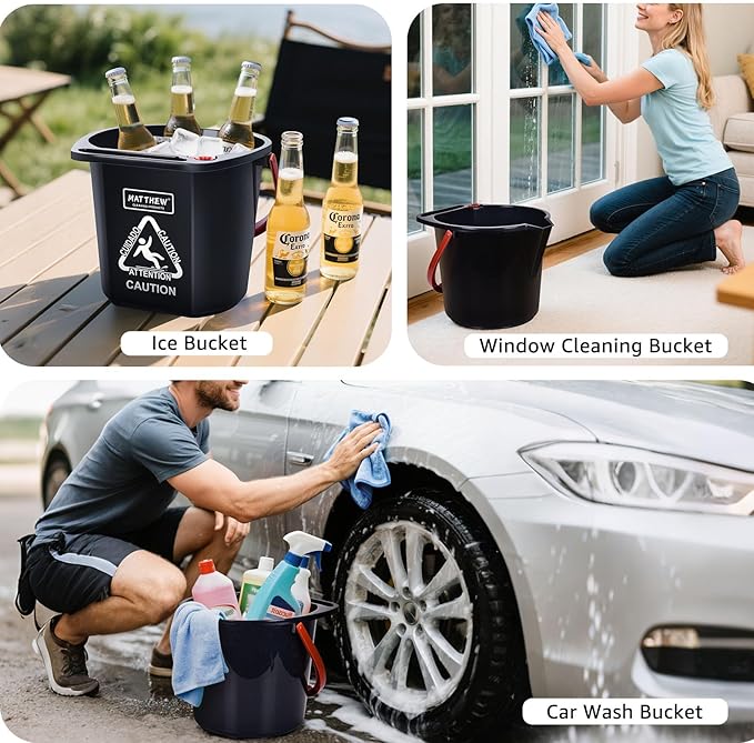 Matthew Cleaning 4.2 Gallon Mop Bucket, Heavy Duty Plastic Cleaning Bucket with Built-in Pour Spout, Mop Holder and Comfort Grip Handle, House and Commercial Cleaning Supplies, 1 Pack Black