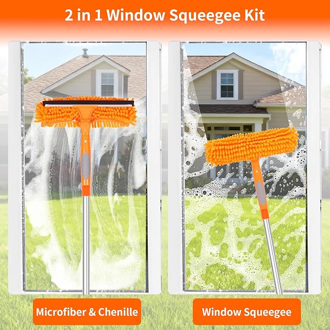 TIMIVO 152'' Window Cleaning Kit, 2 in 1 Window Squeegee with Extension Poles, Window Cleaner Tools for Indoor/Outdoor High Window, Car, Glass