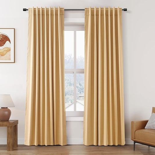 Nanspring Camel Linen Blackout Curtains 84 Inches for Bedroom Modern Farmhouse Living Room Draperies Camel Colored Thermal Insulated Full Shading Curtains for Sliding Door 52x84