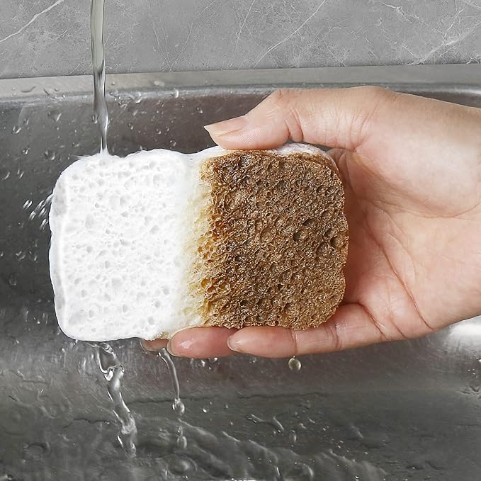 6pcs Premium Heavy-Duty Household Cleaning Sponges Scratch-Free, Multi-Purpose Dish Scrub Sponges Reusable for Home Kitchen Cookware Bathroom, Safe Healthy Scrubbing Sponges Durable