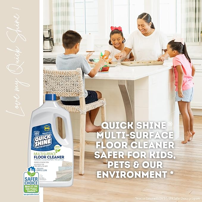 Quick Shine Multi Surface Floor Cleaner 64oz, 4Pk | Ready to Use-Streak Free- No Rinse | Use on Hardwood, Laminate, Luxury Vinyl Plank & Stone | Use in Spray Mops & Vac Mops | Safer Choice Cleaner