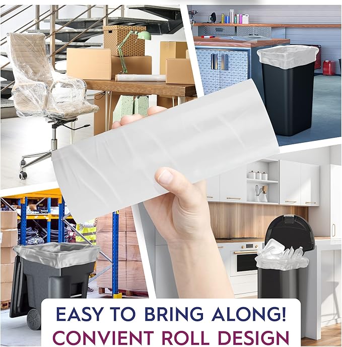 55-60 Gallon Trash Bags - High Density 38"x60", 150 Count Unscented Trash Can Liners - Multipurpose Clear Garbage Bags for Bathroom, Kitchen or Office Wastebaskets (22 Microns) Made in USA