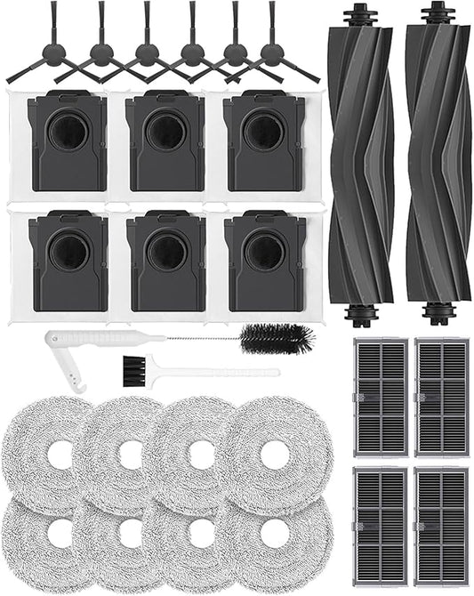 L10s Pro Ultra Heat/X30 Ultra/ L10s Ultra gen 2/L40s Ultra AE/CE Replacement Parts for Dreame, Mova E30 Ultra accessories:2 Main Brushes,8 Mop Pads,6 Carbon Dust Bag,4 Carbon Filters,6 Side Brushes