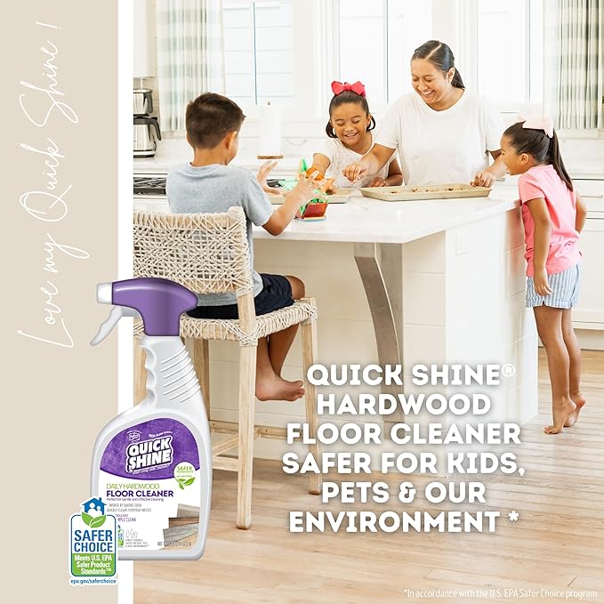 Quick Shine Hardwood Floor Cleaner Daily Care 24oz, 6Pk | Naturally Cleans Dirt & Scuff Marks | Dirt Dissolving, Streak Free, No Rinse & Ready to Use | Spray, Wipe, Done! | Safer Choice Cleaner