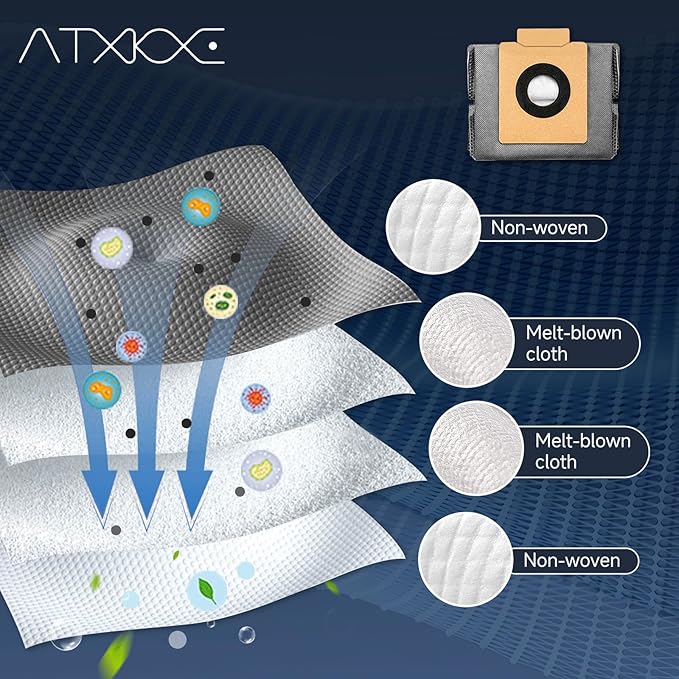 ATXKXE 12 pack X10 dust Bags for eufy X10 Pro Omni Robot Vacuum and X8 Pro with Self-Empty Station, 4-Layer Replcement Bags