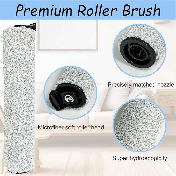 Brush Rollers and Filters Replacement Compatible with Tineco FLOOR ONE S5 Steam Cleaner Wet Dry Vacuum All-in-One, 2 Brush Rollers + 2 Vacuum Filters + 1 Cleaning Tool