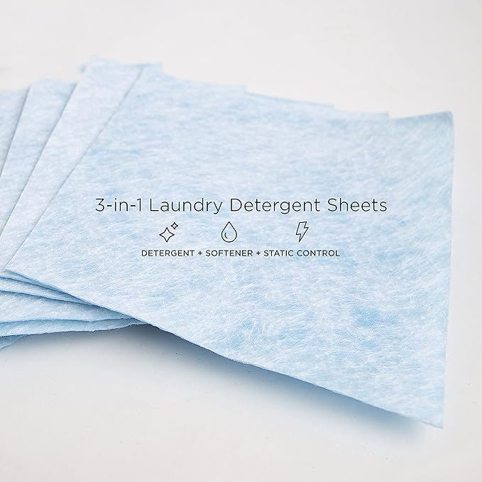 WashEZE Travel Friendly Laundry Detergent Soap Sheet-No Scent (20 Loads of Laundry) Laundry Sheets are More Efficient Than Powders Pods Pacs or Liquids TSA Compliant