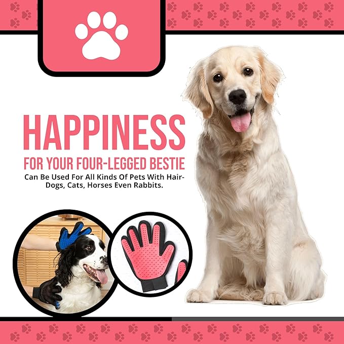 HappiTails Pet Grooming Gloves – 1 Pair – Deshedding & Bath Massage Mitts for Dogs & Cats – Choose from 5 Colors – Adjustable, Reusable & Easy to Clean (Pink)