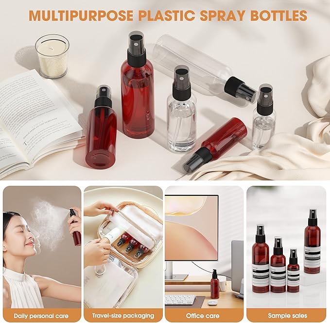 100Pack Small Spray Bottles 1oz, 30ml Travel Spray Bottle with Black Fine Mist Sprayer, Mini Empty Refillable Containers Portable Cosmetic Bottles for Plants, Cleaning, Misting & Skin Care-Brown