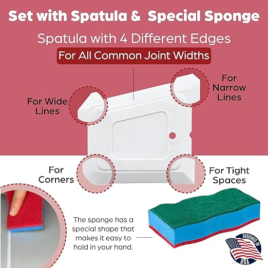 Tile Grout Repair Kit – White Grout Filler 14 oz for Wall and Floors Tile Joints with Spatula and Sponge, Repair Mortar, Fill and Reviver The Joints, Quick-Drying, Ready Mixed Grout