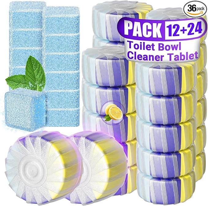 36 Pack Toilet Bowl Cleaners, 24PCS Upgraded Triple Effect Toilet Bowl Tablets with 12PCS Toilet Tank Cleaners Tablets with Bleach, Toilet Bowl Cleaners Drop in Tank, Lasting Fragrance(36 Pack)