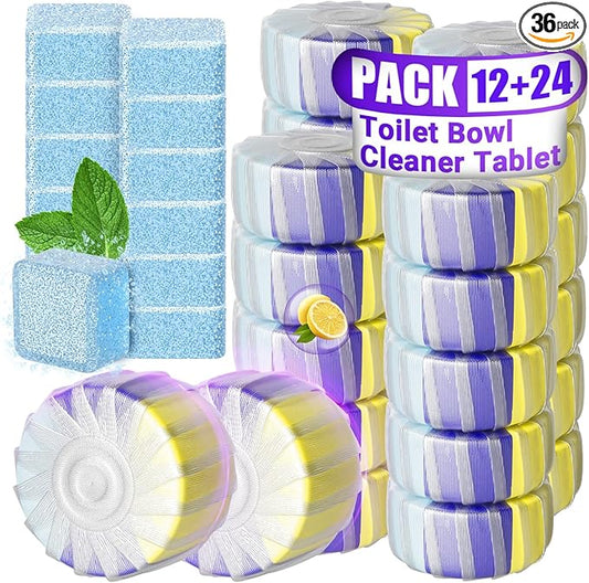 36 Pack Toilet Bowl Cleaners, 24PCS Upgraded Triple Effect Toilet Bowl Tablets with 12PCS Toilet Tank Cleaners Tablets with Bleach, Toilet Bowl Cleaners Drop in Tank, Lasting Fragrance(36 Pack)