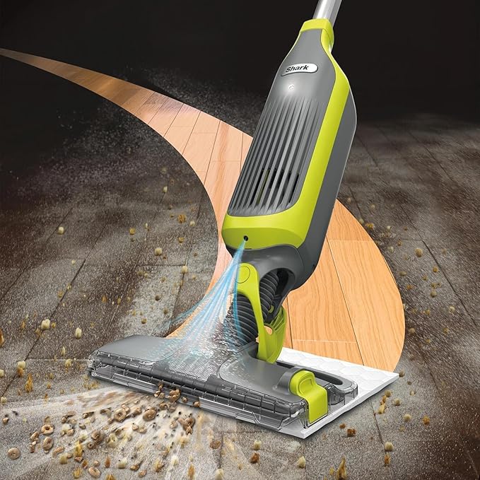 SHARK VM200 VACMOP (Renewed) Cordless Multi Surface Hard Floor Tile Wood Lightweight Floor Cleaner Vacuum Mop with (2) Disposable Pad, (1) Cleaning Solution Included, Light Gray/Green