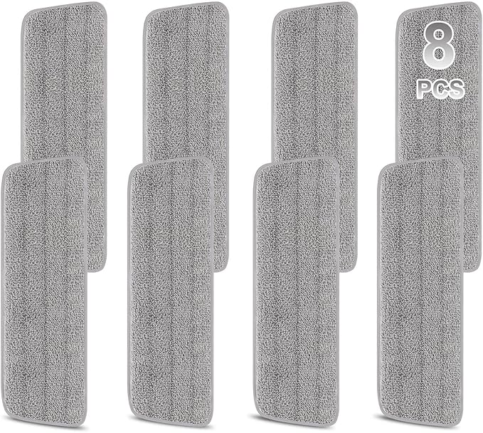 8 Pack 16.5 inch Reusable Mop Pads Microfiber Spray Mop Replacement Heads for Wet/Dry Mops Compatible with Bona Floor Care System