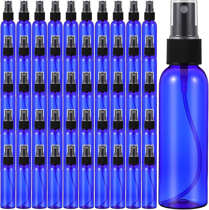 50 Pack 2 Oz Plastic Spray Bottles Reusable Mini Travel Size Perfume Refillable Mist Sprayer Empty Spritz Bottle for Household Use Essential Oil Cleaning