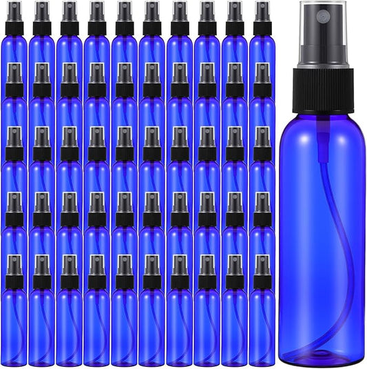 50 Pack 2 Oz Plastic Spray Bottles Reusable Mini Travel Size Perfume Refillable Mist Sprayer Empty Spritz Bottle for Household Use Essential Oil Cleaning