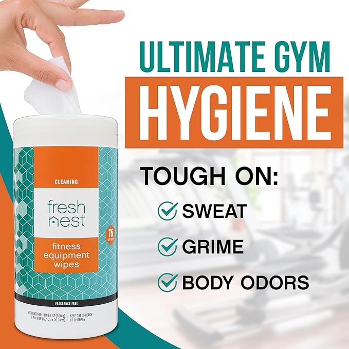 Fitness Equipment Wipes - Cleaning Wipes for Yoga Mats, Pilates Studios, Gyms, Peloton & Cycle Bikes, Spas - Fragrance-Free Wipes Surface Cleaning for Home, Office, Gym 75-Count (Pack of 2)