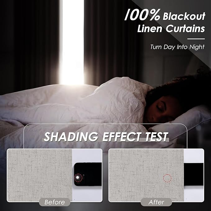 Silver Linen Curtains for Bedroom Black Out 96 Inch Long Full Blackout Back Tab Rod Pocket Curtains for Living Room Neutral Rustic Style Insulated Light Blocking Drapes 96 Inches Long 2 Panels 8 Ft
