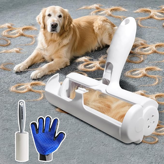 Cornnpet Roller Pet Hair Removal Tool – Reusable Lint Roller for Dogs & Cats – Self-Cleaning Fur Remover Brush - Portable, Multi-Surface Fur Removal Tool - Glove Brush and Pet Hair Extra Sticky Roller