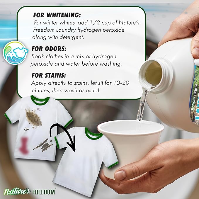Nature's Freedom Laundry Peroxide, Chlorine-Free Whitening Solution, Stain and Odor Remover, 1 Gallon