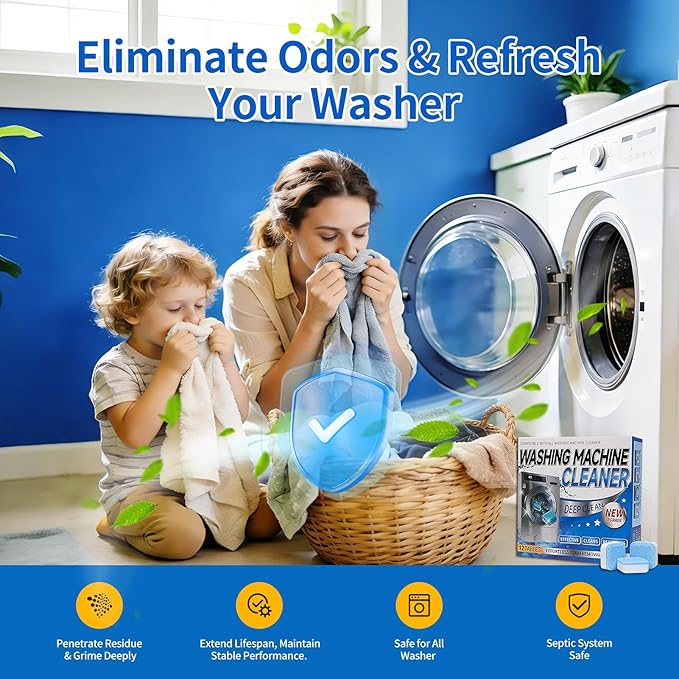Luvoar Washing Machine Cleaner Tablets - Deep Cleans & Descaler for Front Load and Top Load Washers, HE Compatible, 24 Pack