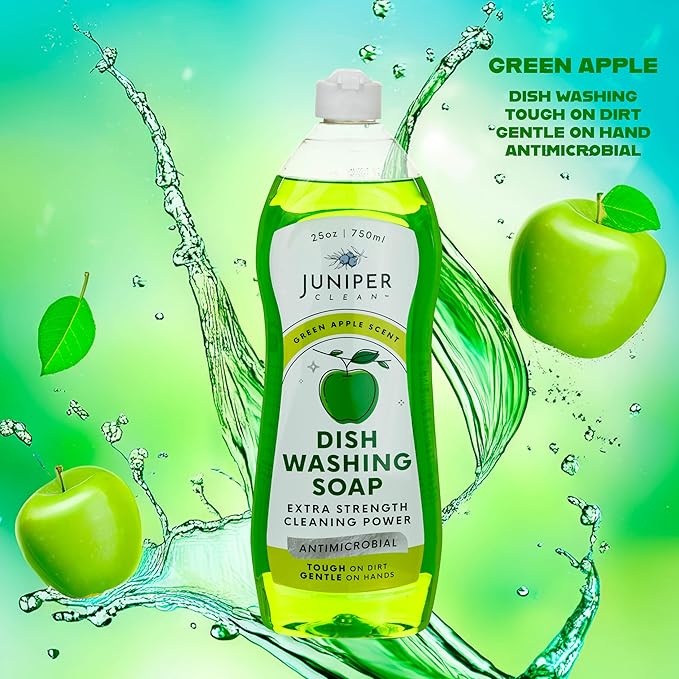 Dish Soap, Green Apple Scent, Liquid Dish Washing Soap Squeeze Bottle 25 Fl Oz (Pack of 6)
