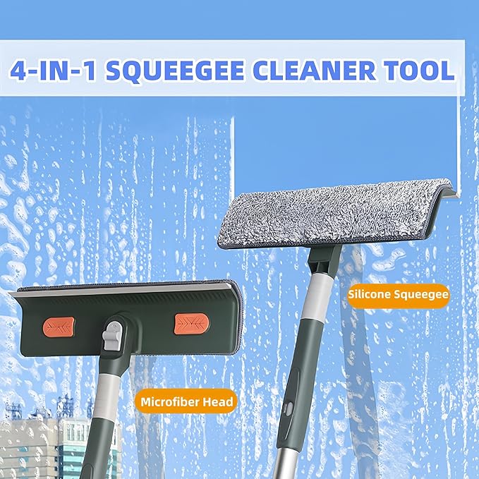 4 in 1 Window Squeegee Cleaner Set,Window Cleaning Tool with 81" Adjustable Extendable Pole,Professional Long-Handled Window Washing Kit for Home,Outdoor Windows, Glass, Floor