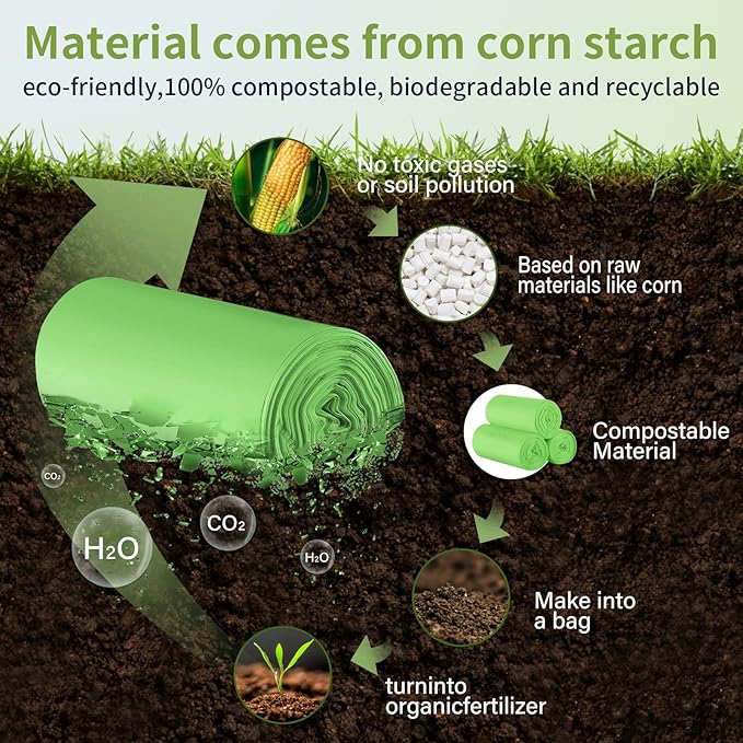 Eargardin 5 Gallon Trash Bags Compostable Compost Small Garbage Bag Extra Thick 0.78 Mil for Kitchen Bathroom BPI Certified 45 Counts, Green