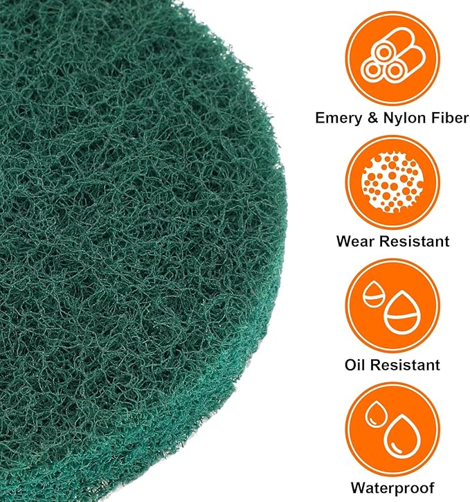 HARFINGTON 4pcs Scrubber Scouring Pads 180 400 800 1200 Grits 4 Inch Drill Power Brush Hoop and Loop Surface Conditioning Disc Drill Scuffing Disc Scrub Pads for Kitchen Cleaning, 4 Colors