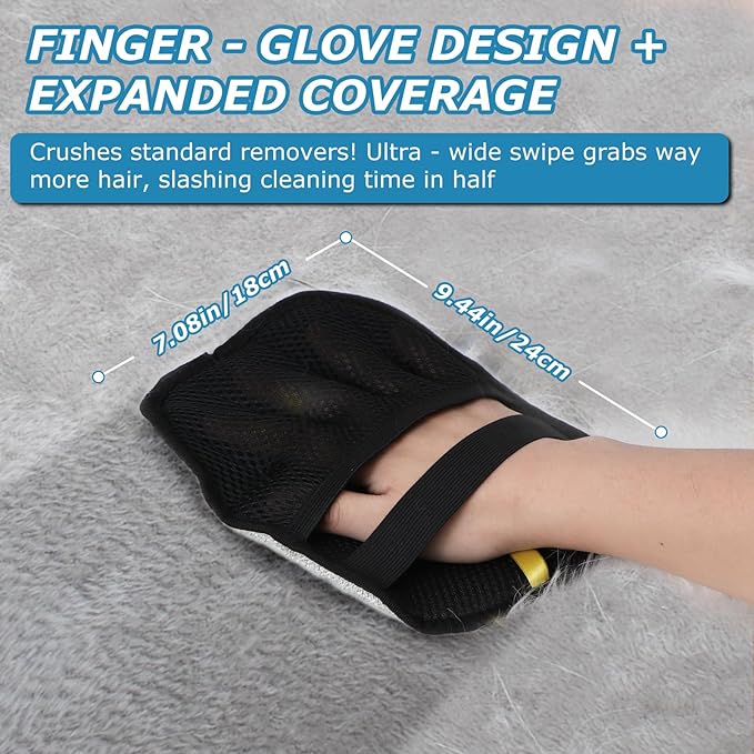 GASRONS 2Pcs Magic Brush Pet Hair Remover, Five-Finger Electrostatic Cat & Dog Hair Removal Gloves for Furniture, Couch, Carpet, Bedding, Reusable Cleaning and Grooming Mitts