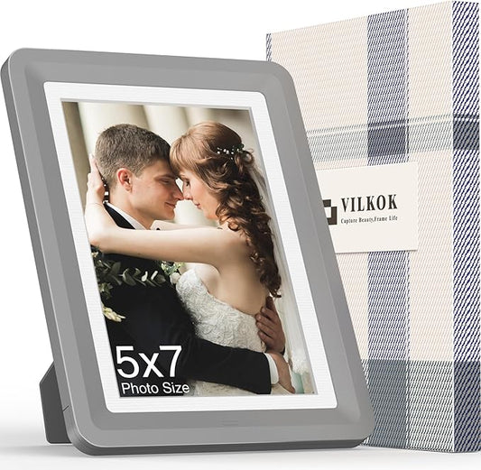 1-Pack 5x7 Picture Frame or 4x6 with Mat – Shatterproof Plastic Picture Frames for Family, Nursery & Playroom, Wall & Tabletop Frame for Home or Office, Safe Lightweight Design, Graphite Mist